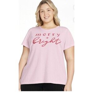 Holiday Time Women's MERRY & BRIGHT Christmas TEE  Size 2X(20)